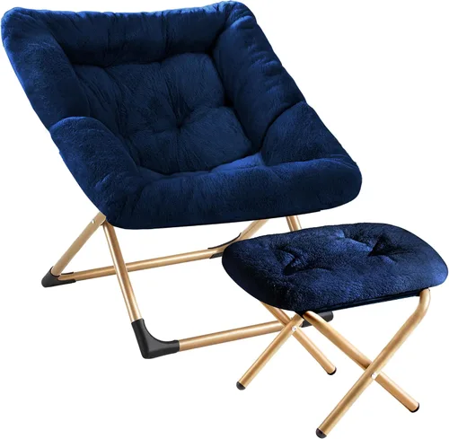 Miniatura 11 de Youtanic Comfy - Silla tipo platillo de gran tamaño, silla de lectura de piel sintética suave para adultos, marco de metal XL estable y almohadilla