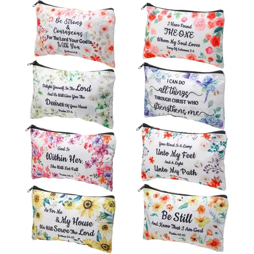 Miniatura 14 de Talltalk 8 piezas de regalos cristianos para mujeres, bolsas de maquillaje cristiano a granel con versículos de la Biblia, bolsa de cosméticos