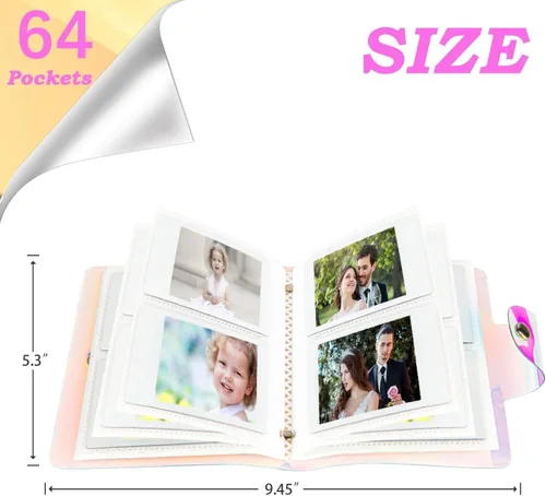 Miniatura 4 de Paquete de 2 mini álbumes de fotos holográficos de 64 bolsillos, soporte portátil para tarjetas fotográficas Kpop para Fujifilm Instax Mini
