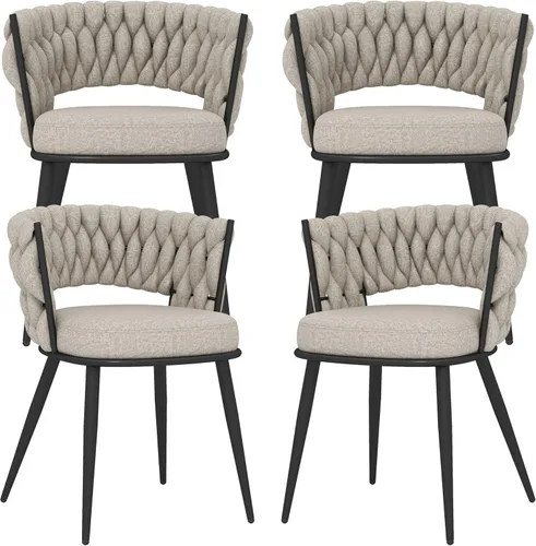 Miniatura 18 de KCC Juego de 2 sillas de comedor modernas de terciopelo, sillas tapizadas para sala de estar con respaldo tejido y patas de metal dorado, silla