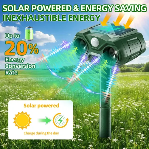 Miniatura 5 de Repelente solar de animales para exteriores, dispositivos repelentes de ciervos recargables por USB y repelente de gatos, coyote, mapache, mapache