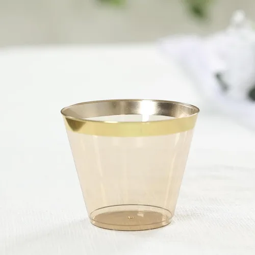 Miniatura 9 de Efavormart - Juego de 12 vasos de plástico de oro rosa de 10 onzas, diseño de borde para decoración de boda