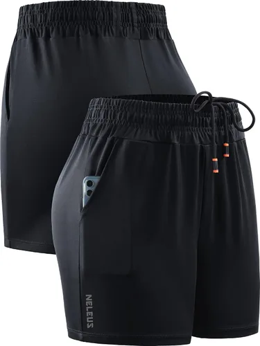 Miniatura 5 de NELEUS Pantalones cortos de correr ligeros para mujer pantalones cortos deportivos de entrenamiento para yoga con bolsillo