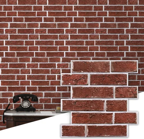 Miniatura 11 de Commomy 10 piezas de paneles de pared de ladrillo sintético 3D de 11.8"X11.8", azulejos de ladrillo de PVC de tamaño pequeño para despegar y pegar