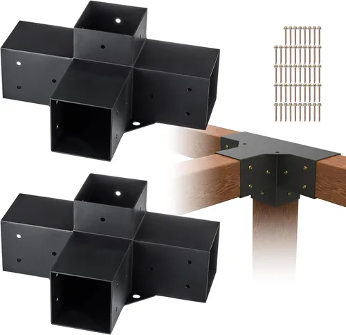 Miniatura 12 de Kit de pérgola VEVOR, soporte inclinado de 4 vías de 4x4 pulgadas para vigas de madera de 3.5x3.5 pulgadas en tamaño real, soporte de pérgola