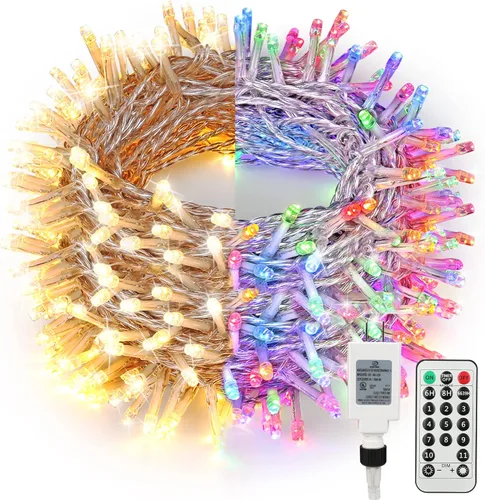 Miniatura 10 de Brizled Luces de Navidad que cambian de color, 65.67 pies, 200 luces LED de doble color para árbol de Navidad con control remoto, blanco frío