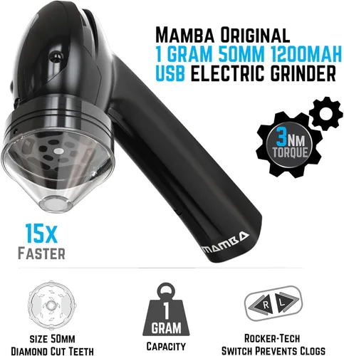 Miniatura 2 de Mamba Amoladora eléctrica de especias molinos. Fácil de cargar con una sola mano Uso 0.04 oz Molino recargable USB Negro y Negro