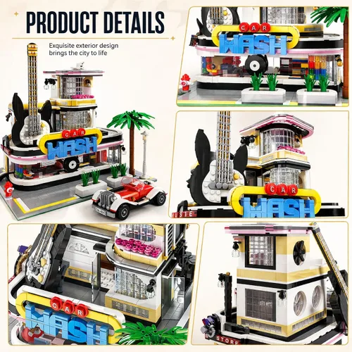 Miniatura 6 de General Jim's Tienda de música y lavado de autos Street View Modular City Building Block Set, 2,168 piezas con kit de luz Juguetes y ladrillos GJ