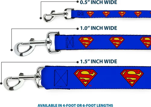 Miniatura 3 de Buckle-Down Correa para mascotas - Superman Shield Blue - 4 pies de largo - 1" de ancho