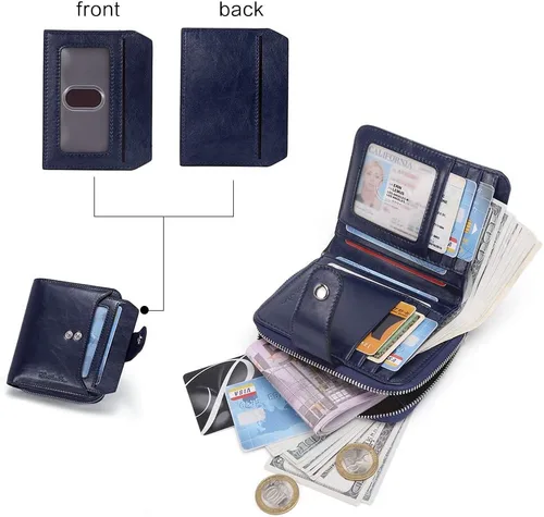 Miniatura 2 de BOSTANTEN - Billeteras de piel para mujer, con bloqueo RFID, con cremallera y bolsillo, billetera pequeña de dos cuerpos, con tarjetero