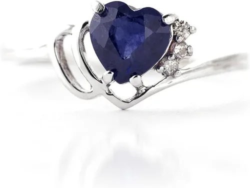 Miniatura 5 de Galaxy Gold GG Anillo de oro de 14 quilates con diamantes auténticos y zafiro natural en forma de corazón