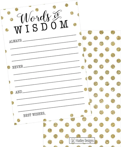 Hadley Designs 50 tarjetas de consejos de palabras de sabiduría con puntos dorados, tarjetas de consejos de graduación, tarjetas de consejos de