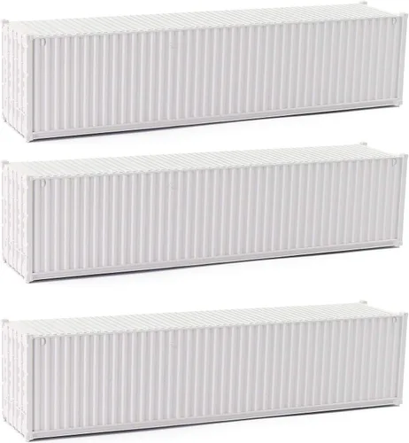 3pcs HO Escala sin decorar 40 ' (pies) Contenedores de envío 1:87 Contenedor lateral acanalado blanco C8740W
