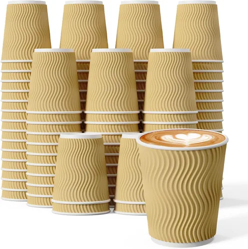 Miniatura 9 de 80 tazas de café de 12 onzas, tazas de papel de pared con aislamiento ondulado, tazas de papel a prueba de fugas para café, té, cacao, perfectas