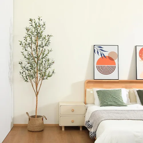 Miniatura 7 de Kazeila Árbol de olivo artificial de 7 pies de alto, planta de seda sintética para decoración del hogar y la oficina, árbol en maceta falso