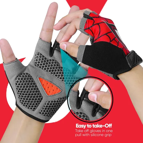 Miniatura 3 de Guantes de ciclismo de medio dedo para niños, antideslizantes, acolchados, antideslizantes, sin dedos, para niños y niñas, ideales para BMX, MTB