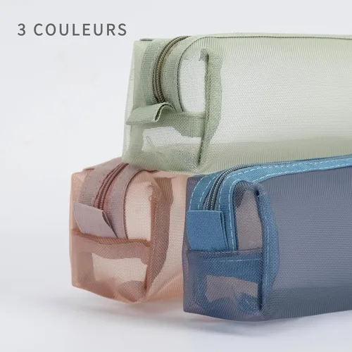 Miniatura 5 de Colorlife Bolsa de malla para bolígrafos, paquete de 3 bolsas de malla con cremallera, estuche organizador multifuncional para lápices, bolsa de 3