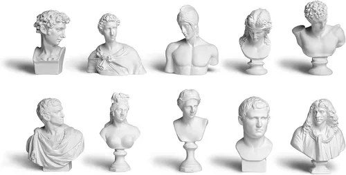 Garwor Juego de 10 mini figuras de mitología griega, escultura de resina de fama mundial, estatua de busto, decoración artística para oficina en