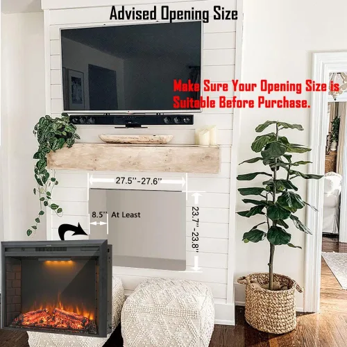 Miniatura 6 de Chimenea eléctrica de 30" para empotrar, calefactor de chimenea retro con sonido de crepitación de fuego, control remoto y temporizador, 750/1500W