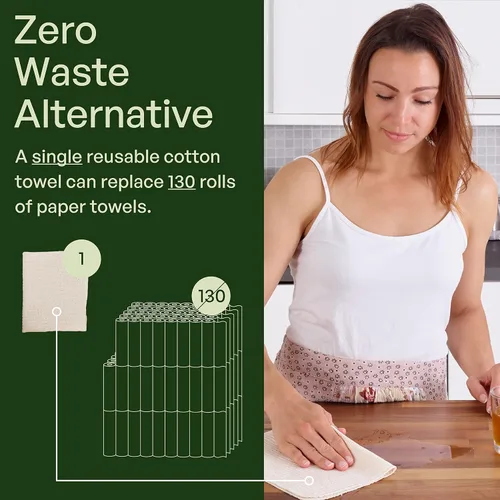 Miniatura 4 de mioeco Paquete de 10 toallas de cocina sin papel lavables, toallas de papel natural superabsorbentes, algodón natural, reutilizables, sin papel