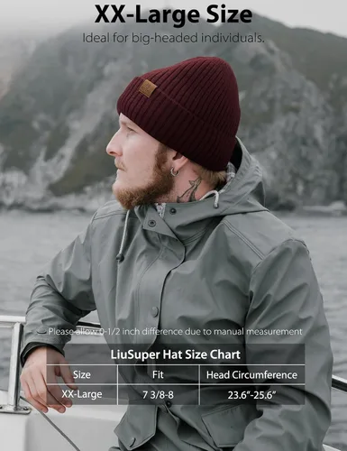 Miniatura 2 de LiuSuper XXL Oversized Beanie Hat for Men and Women, Extra Large Warm Winter Cap for Big Heads, Lined & Stretchy Wool Hat