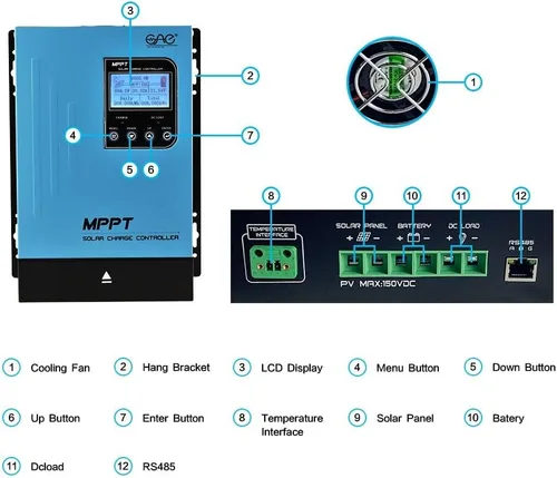 Miniatura 4 de Controlador de carga solar MPPT 60A 12V24V48V Regulador de batería automático Panel solar Max 150V entrada para baterías de litio, selladas, gel e
