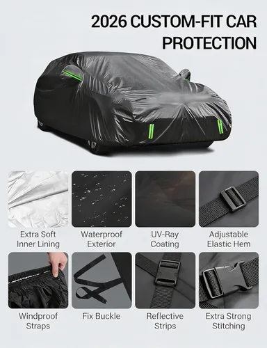 Miniatura 8 de Proadsy Funda de coche para BMW X5 2007-2025 2026, 6 capas impermeables para todo tipo de clima para automóviles, protección contra el viento