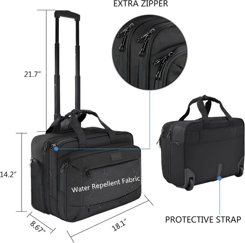 Miniatura 2 de KROSER Bolsa con ruedas para laptop para hombres y mujeres, maletín con ruedas para negocios para portátiles de hasta 17.3 pulgadas, bolsa