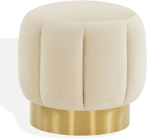 Miniatura 11 de SAFAVIEH Couture Collection Maxine Glam - Otomana redonda tapizada de terciopelo negro/canal dorado para sala de estar, dormitorio, taburete