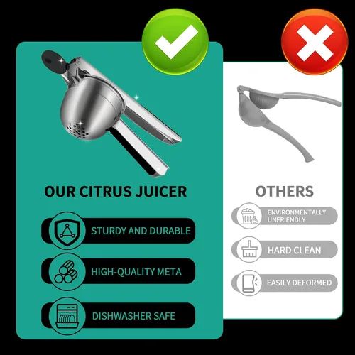 Miniatura 2 de Exprimidor grande de limón de acero inoxidable, exprimidor de lima y cítricos con asas de silicona, exprimidor de mano de extracción máxima