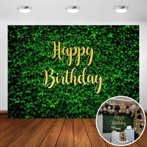 Avezano Telón de fondo de feliz cumpleaños de hojas verdes para safari en la selva, decoración de fiesta de cumpleaños, naturaleza, hierba verde,