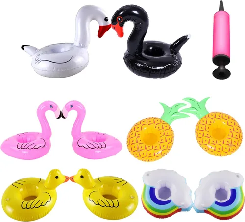 Soportes de bebidas flotantes para piscina, inflables para bebidas, posavasos con mini bomba de aire Multicolor
