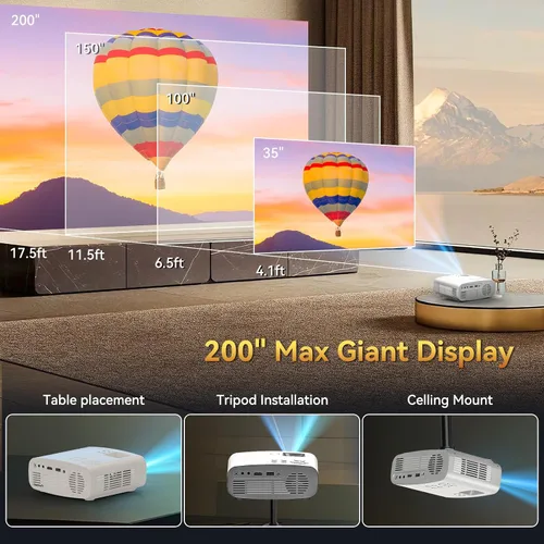 Miniatura 5 de Proyector con WiFi y Bluetooth, pericat 4K compatible con proyector nativo 1080P, proyector portátil de cine al aire libre para cine en casa, mini