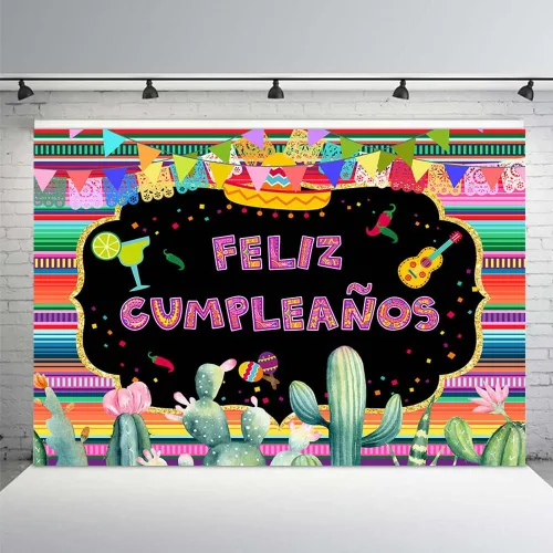 MEHOFOND Telón de fondo para fiesta temática mexicana, decoración de fiesta temática mexicana, fondo de fotografía de feliz cumpleaños, México,
