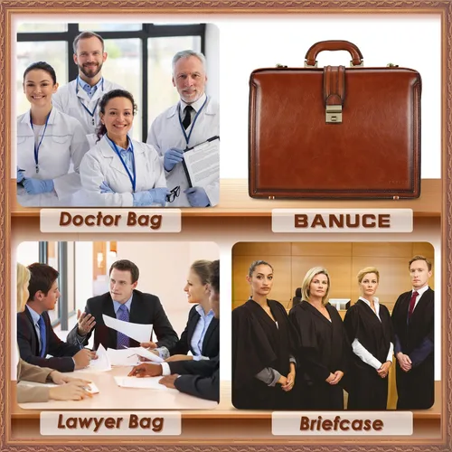 Miniatura 5 de Banuce Maletín vintage de cuero italiano de grano completo para hombres, 15.6 pulgadas, abogado legal, maletín para médico, bolsa de sujeción