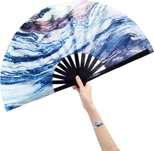 Ventilador de mano plegable grande, marco de bambú y tela de nailon resistente al agua, perfecto para refrescar, bailar, regalo, drag queen,
