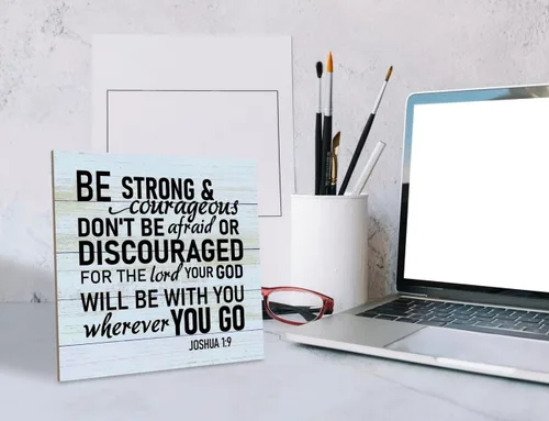Miniatura 4 de Letrero de madera religiosa, Joshua 1:9 - Be Strong & Courageous Don't Be Afraid ..., placa de madera, decoración rústica de mesa para el hogar