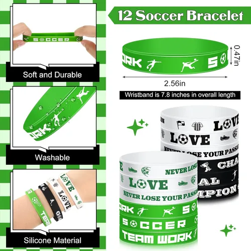 Miniatura 5 de 48 piezas de suministros de fiesta de fútbol, 12 pulseras de silicona de fútbol, 12 bolsas de regalo con cordón de fútbol, 12 mini pelotas de estrés