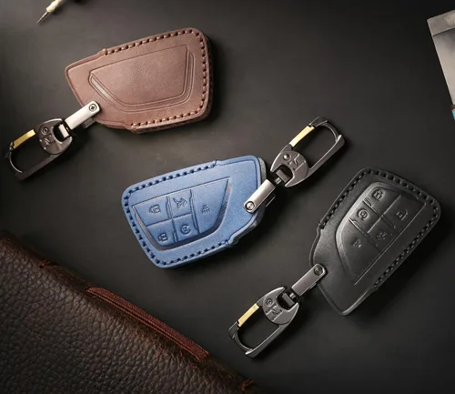 Miniatura 6 de Funda de llavero de cuero de 4 botones Hontumax para Chevy Tahoe Colorado Silverado Suburban Equinox Traverse, para GMC Yukon Sierra Acadia Canyon