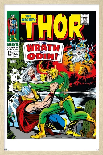 Miniatura 7 de Trends International Marvel Comics Loki - Póster de pared Thor #147, 22.4 pulgadas de largo x 14.7 pulgadas, versión enmarcada en madera de granero