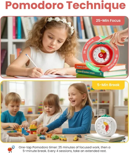 Miniatura 4 de Temporizador visual para niños, temporizador magnético de cuenta regresiva de 60 minutos para aula, oficina, cocina, con funcionamiento silencioso