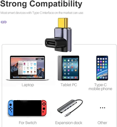 Miniatura 5 de Adaptador de ángulo USB C de 40 Gbps 2 unidades USB C tipo C de 90 grados en ángulo USB-C macho a hembra adaptador de 8 K a 60 Hz USB en ángulo