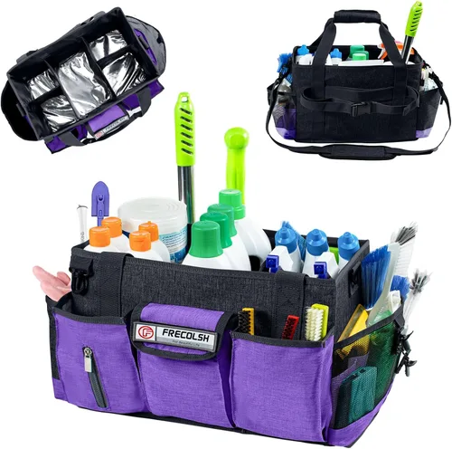 Miniatura 9 de Carrito de limpieza profesional XL para proveedores de limpieza, bolsa de limpieza portátil de 17 pulgadas para amas de casa, organizador de Gris