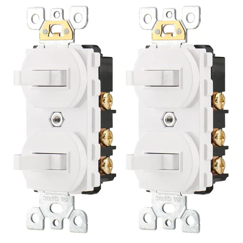Wengart Paquete de 2 interruptores de palanca doble, 15 amperios 120 V, interruptor de luz combinado 2 en 1, diseño que ahorra espacio para baño y