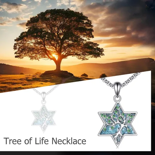 Miniatura 24 de ONEFINITY Collar de plata de ley 925 con diseño de árbol de la vida con colgante de nudo celta de concha de abulón para mujer