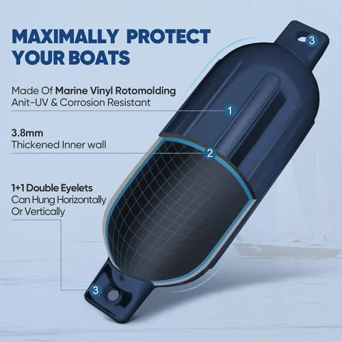 Miniatura 4 de Dreizack Boat Fenders 4 Pack, Boat Bumpers for Docking with 4 Ropes, Inflatable Ribbed Marine Pontoon Boat Fender Bumper for Docks with 1 Storage