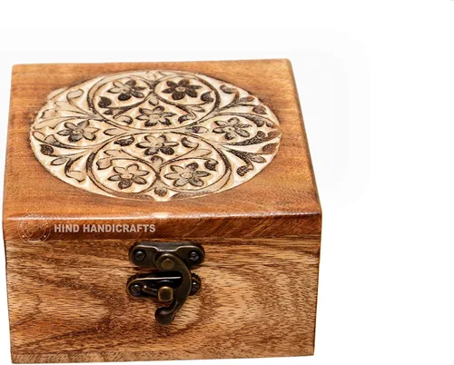 Miniatura 2 de Urna de madera antigua hecha a mano con grabado del árbol de la vida tallada a mano para mujeres y hombres, joyas Acentos de decoración del hogar