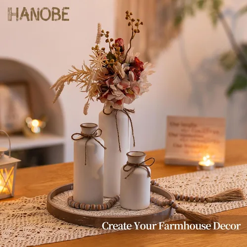 Miniatura 3 de Hanobe Bandeja Decorativa para Mesa de Café: Bandejas Redondas de Madera para Decoración Bohemia del Hogar, Centro de Mesa Rústico de Granja de 12