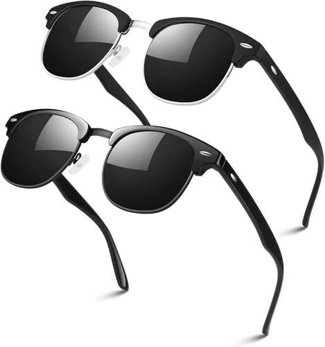 Miniatura 9 de LINVO Gafas de sol polarizadas sin montura para hombres y mujeres, lentes de sol clásicos retro con medio marco para conducir, protección UV Un