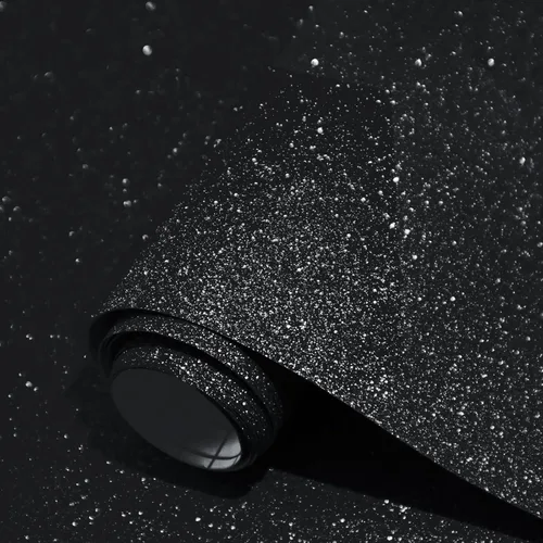 Kitico Papel tapiz negro con purpurina de 17.7 x 78.7 pulgadas, autoadhesivo para despegar y pegar, decoración decorativa de bricolaje